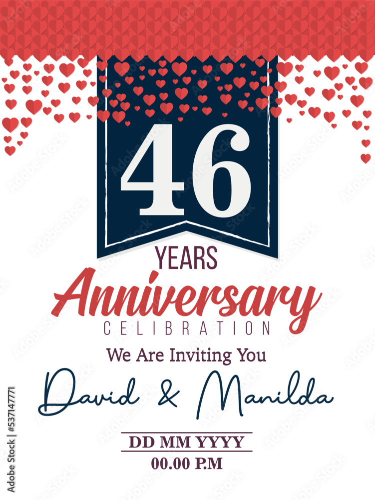 46th Years Anniversary Logo Celebration With Love for celebration event, birthday, wedding, greeting card, and invitation
