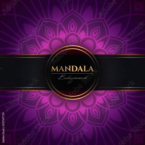 Luxury vector background template with ethnic floral mandala elements, Arabesque ornamental purple background