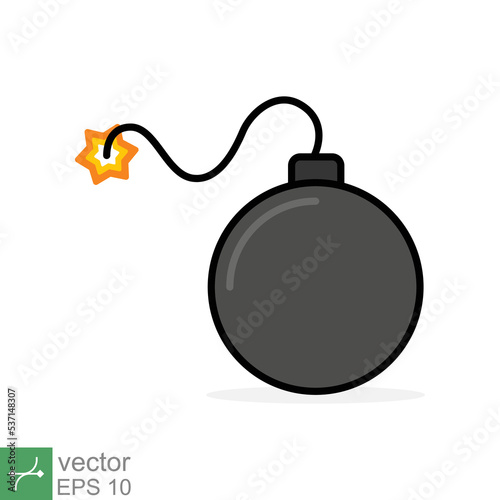 Bomb with burning wick icon. Simple flat style. Fuse, cartoon, silhouette, black, attack, fire, explosion, weapon concept. Vector illustration isolated on white background. EPS 10.