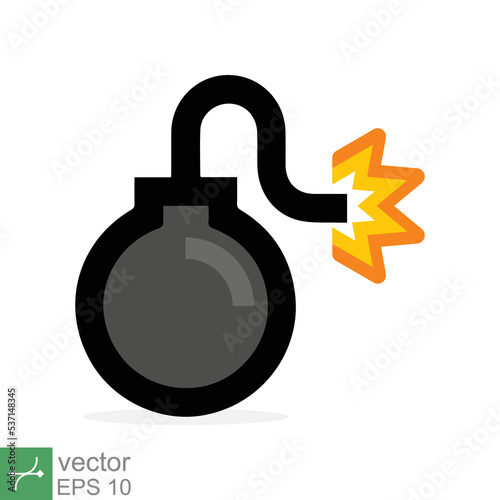 Bomb with burning wick icon. Simple flat style. Fuse, cartoon, silhouette, black, attack, fire, explosion, weapon concept. Vector illustration isolated on white background. EPS 10.