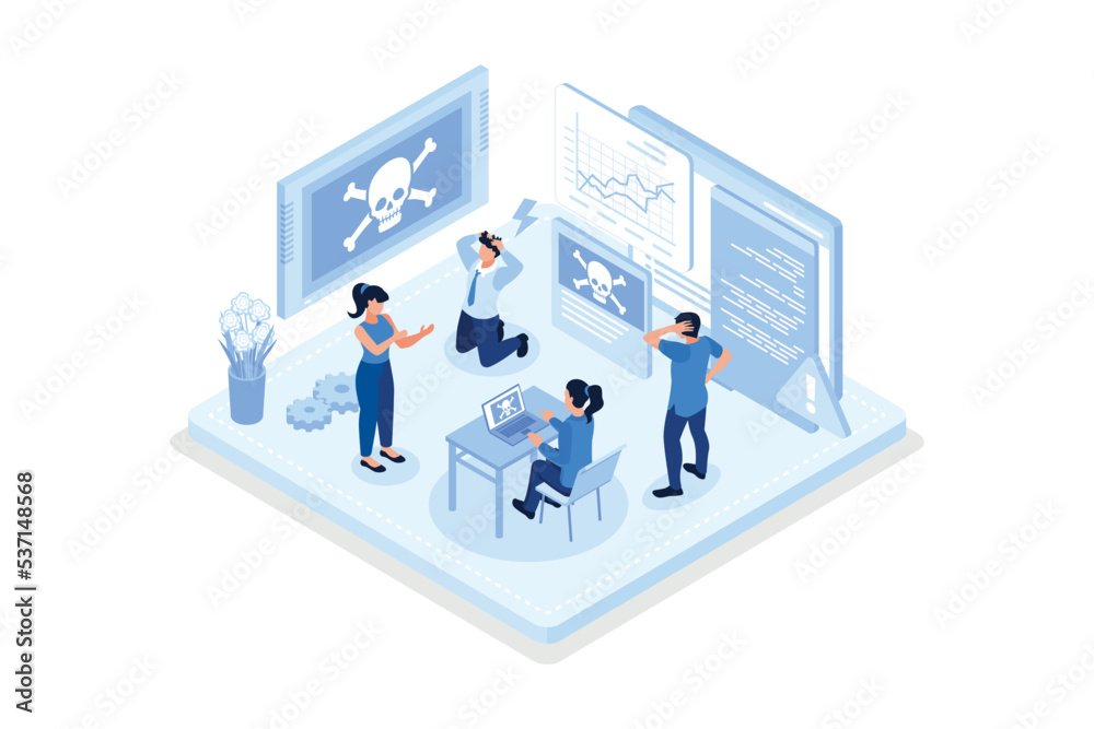 Computer virus concept with character and text place. Can use for web banner, infographics, hero images, isometric vector modern illustration