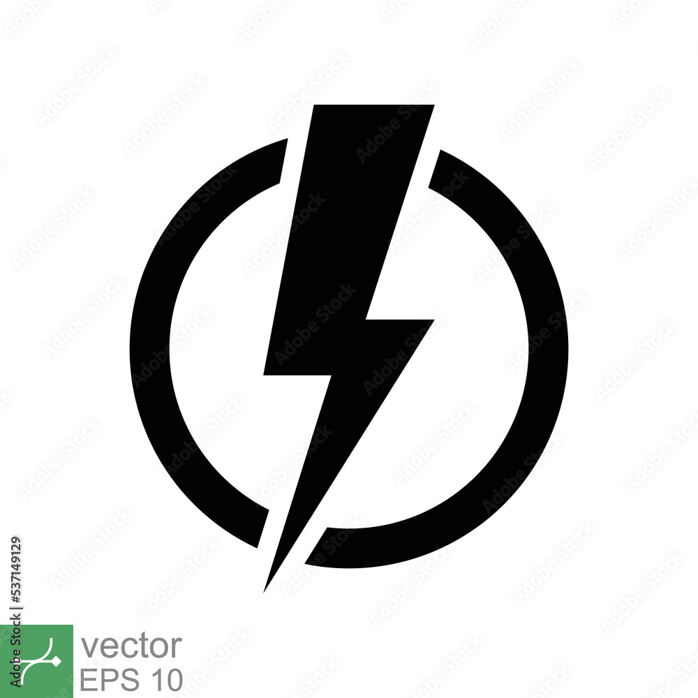 Power icon. Simple solid style. Lightning in circle, electric, flash, battery charge, voltage, thunder, bolt, storm, energy concept. Glyph vector illustration isolated on white background. EPS 10. Power icon. Simple solid style. Lightning in circle, electric, flash, battery charge, voltage, thunder, bolt, storm, energy concept. Glyph vector illustration isolated on white background. EPS 10.