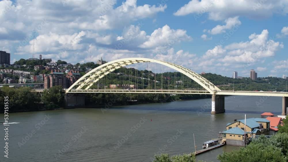 Aerial View of Traffic on Daniel Carter Beard Bridge Ohio Kentucky State Border Cincinnati USA, Revealing Drone Shot Aerial View of Traffic on Daniel Carter Beard Bridge Ohio Kentucky State Border Cincinnati USA, Revealing Drone Shot