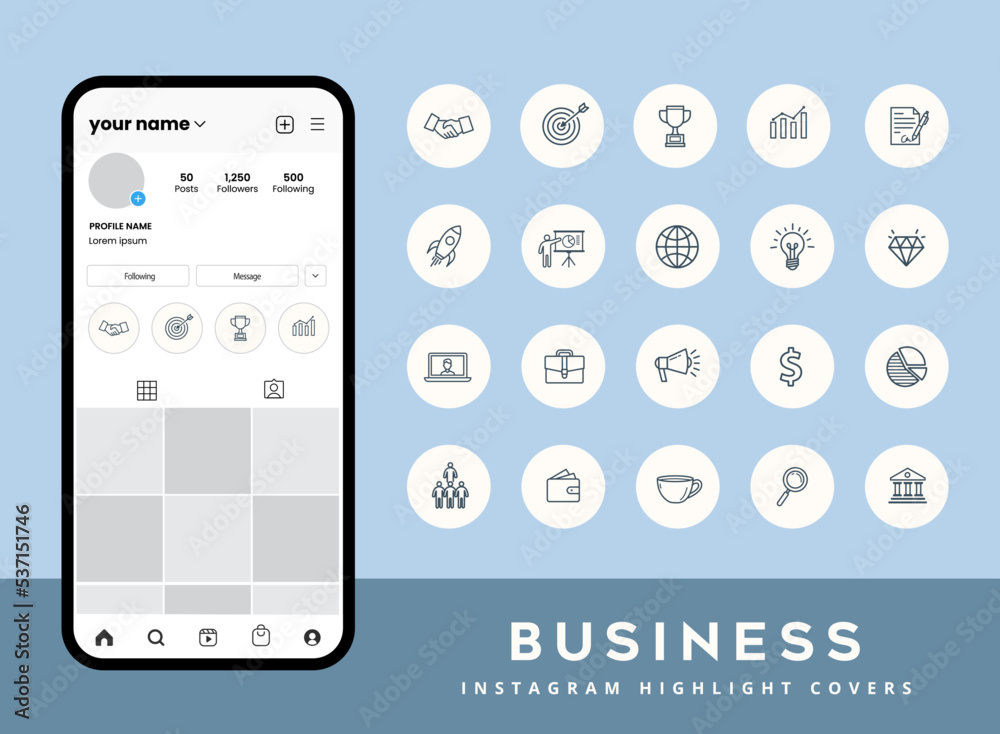 Set of social media business marketing company icons for instagram story highlight covers Set of social media business marketing company icons for instagram story highlight covers