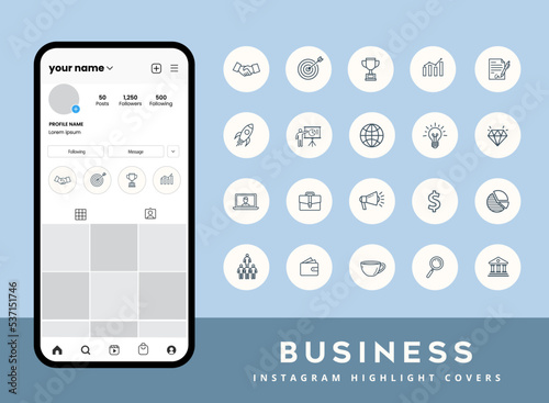 Set of social media business marketing company icons for instagram story highlight covers
