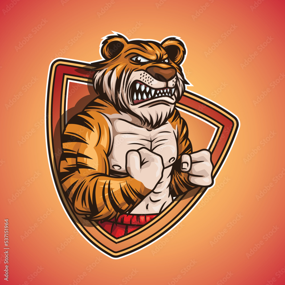 Bekwaam verhoging Gorgelen Tiger fitness mascot logo illustration Stock Vector | Adobe Stock