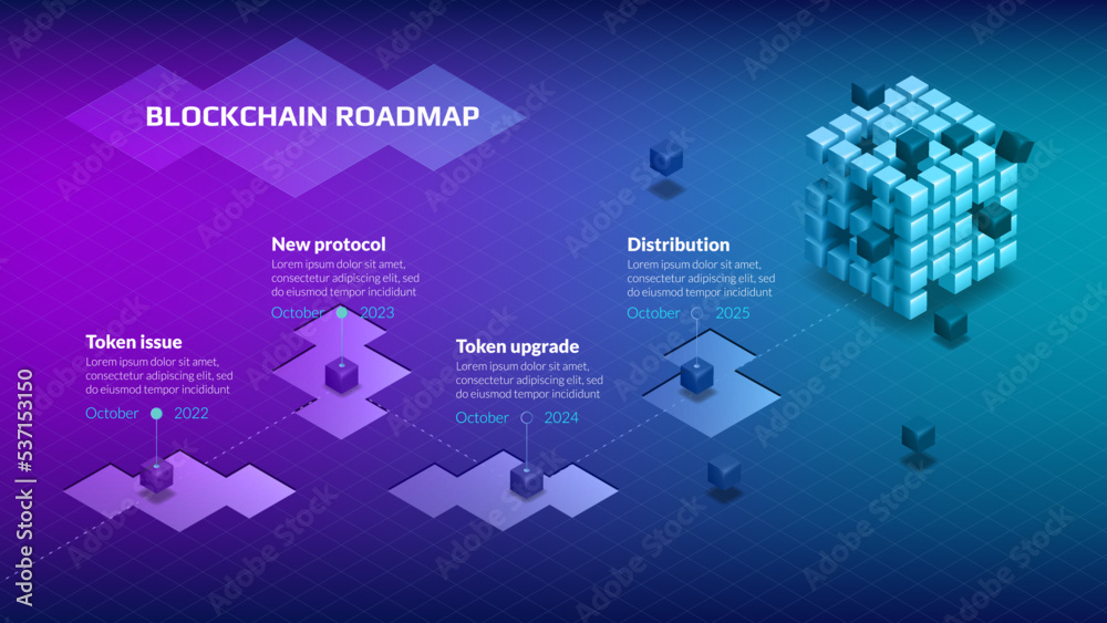 Photo & Art Print Isometric roadmap for blockchain or cryptocurrency ...