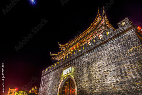 Ancient City Wall Gate Wuxi Jiangsu China Night photo