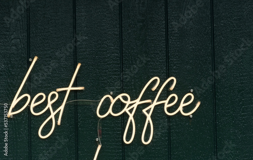 Best coffee led sign on farm building photo