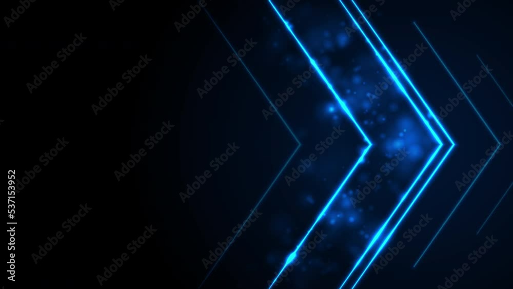 Blue glowing neon arrows abstract tech background. Seamless looping geometric bokeh motion design. Video animation Ultra HD 4K 3840x2160