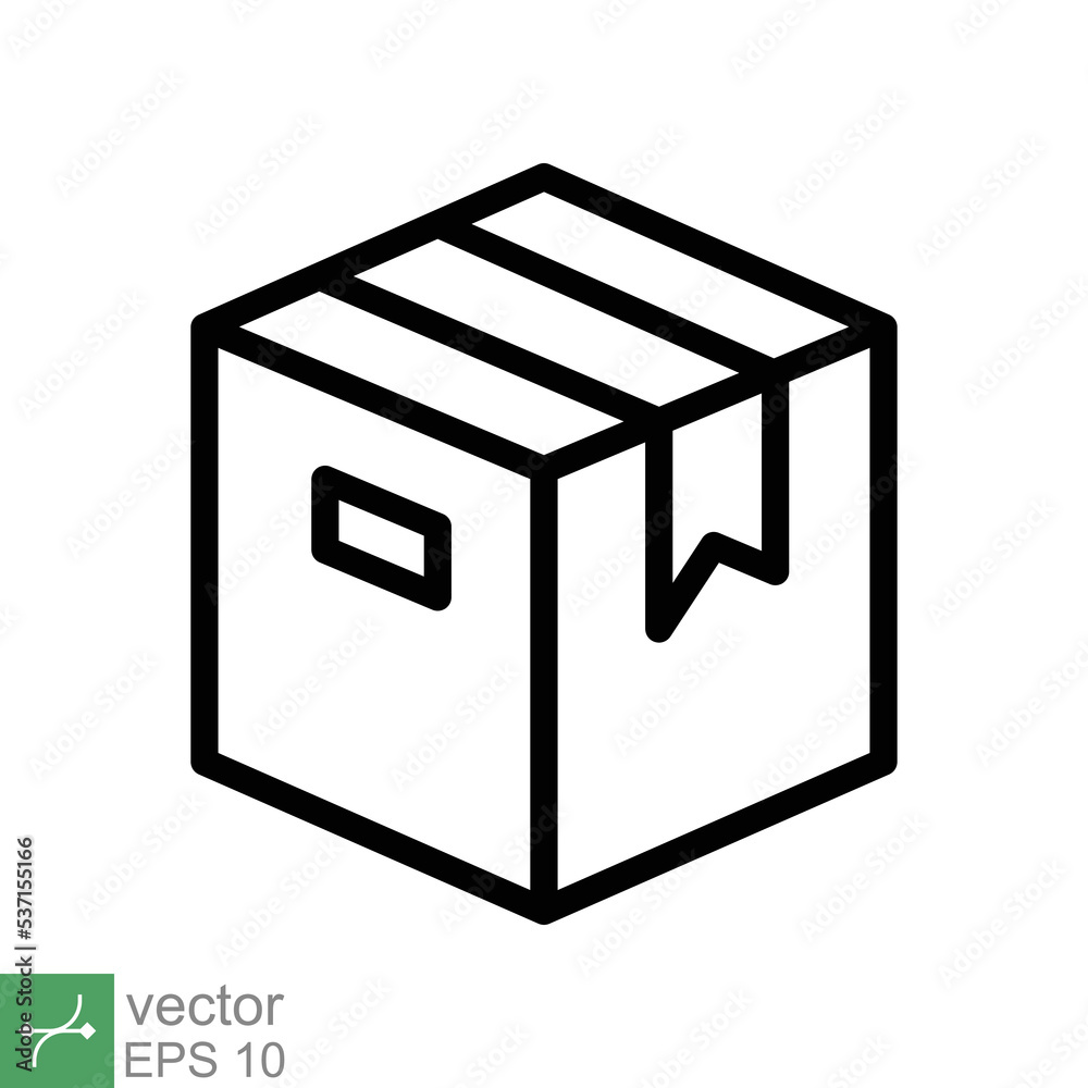 Box icon. Simple outline style. Package, parcel, post, collection, storage, packaging, cargo, carton, cardboard, delivery concept. Thin line vector illustration isolated on white background. EPS 10. Box icon. Simple outline style. Package, parcel, post, collection, storage, packaging, cargo, carton, cardboard, delivery concept. Thin line vector illustration isolated on white background. EPS 10.