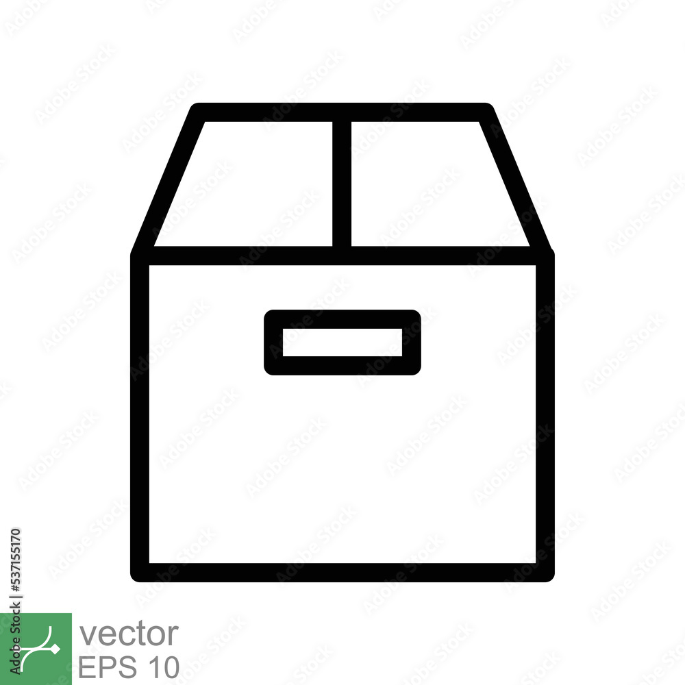 Box icon. Simple outline style. Package, parcel, post, collection, storage, packaging, cargo, carton, cardboard, delivery concept. Thin line vector illustration isolated on white background. EPS 10. Box icon. Simple outline style. Package, parcel, post, collection, storage, packaging, cargo, carton, cardboard, delivery concept. Thin line vector illustration isolated on white background. EPS 10.