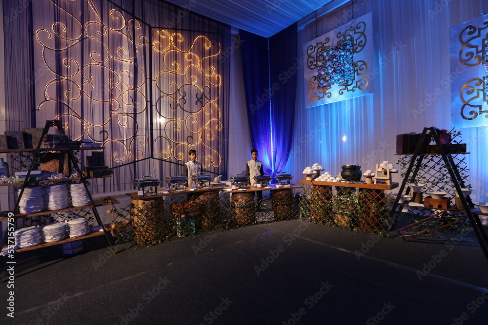 Bangalore, India 14th September 2022: Grand and Luxurious Indian Wedding Reception and it's Decoration. Wedding Events Decor. Themed  Wedding Decorations and Arrangement setup