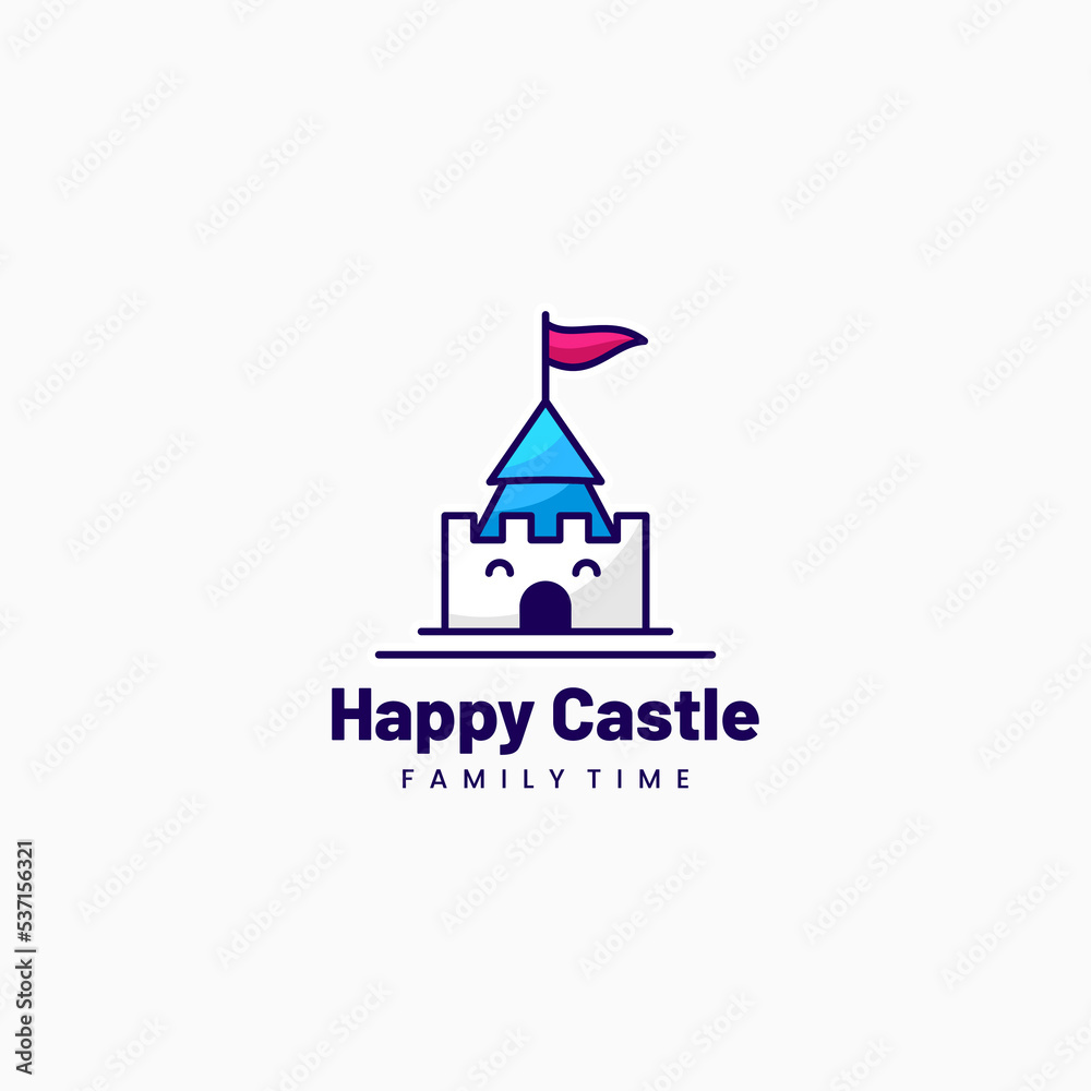 Naklejka premium Vector Logo Illustration Happy Castle Mascot Cartoon Style