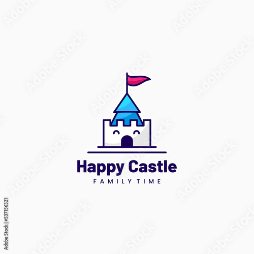 Vector Logo Illustration Happy Castle Mascot Cartoon Style