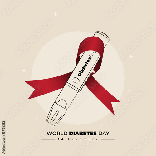 Blood lancet design with line art and ribbon design for world diabetes day design