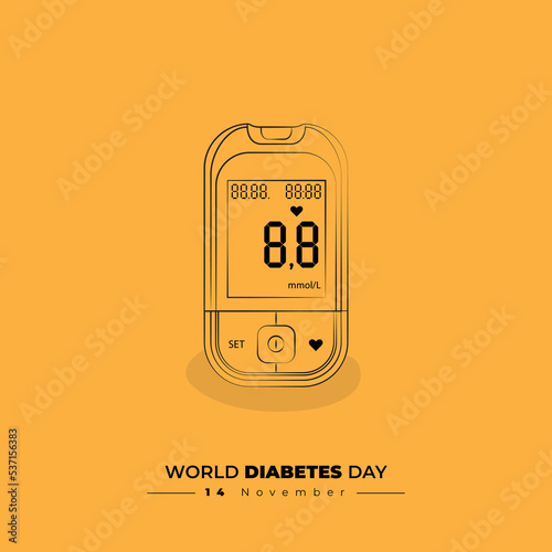 Digital glucometer vector illustration with line art design for world diabetes day design