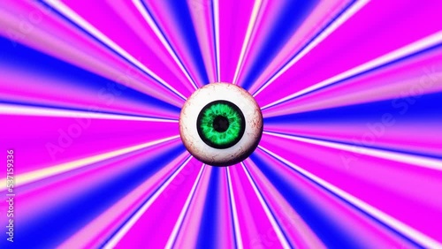 Eyeball on disco background. Looped seamless footage 4K