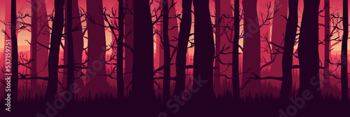 spooky forest landscape flat design vector illustration good for wallpaper, background, backdrop, banner, web, october, halloween and design template