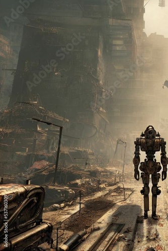 Robot cyborg Fallout style apocaliptic photo