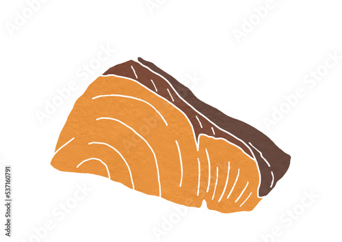 ぶりの照り焼きのイラスト（版画風）