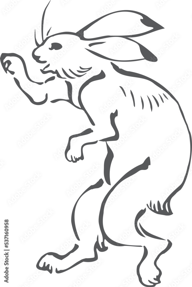 Fototapeta premium 鳥獣戯画のウサギのベクターイラスト