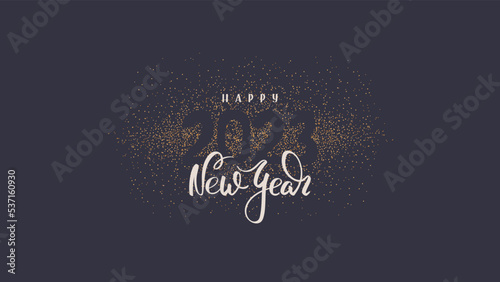 Happy New Year 2023 handwritten lettering. Vector illustration for banner, card, postcard, cover.
