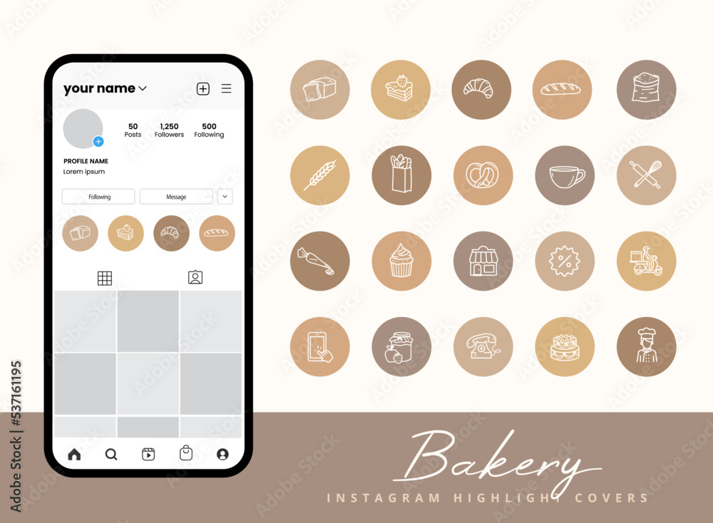 Set of bakery shop icons for instagram story highlight covers Stock Vector Adobe Stock
