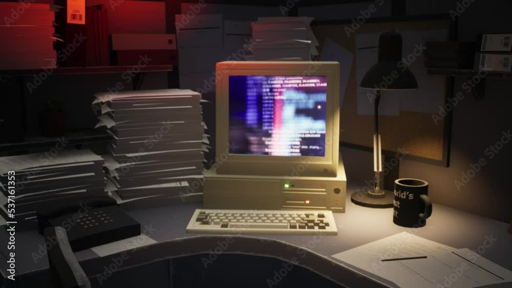 Hacking a computer system in a dark office 