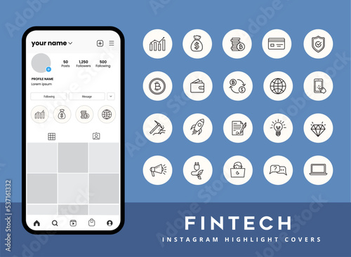 Set of finance technology business and economy digital icons for instagram story highlight covers