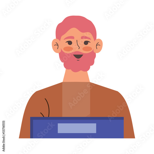 bearded man using laptop portable