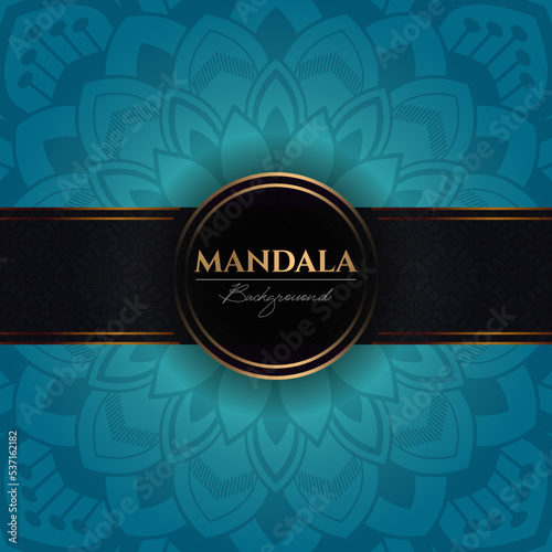 Luxury vector background template with ethnic floral mandala elements, Arabesque ornamental blue background