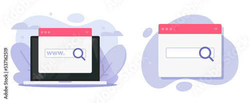Seo internet web page on computer pc vector icon or laptop with search engine ww technology on website bar flat cartoon graphic illustration online, find information idea image