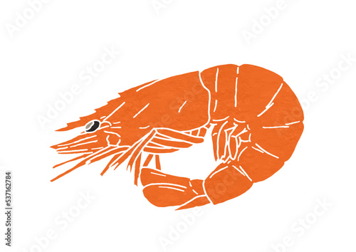 エビのつや煮のイラスト（版画風）
