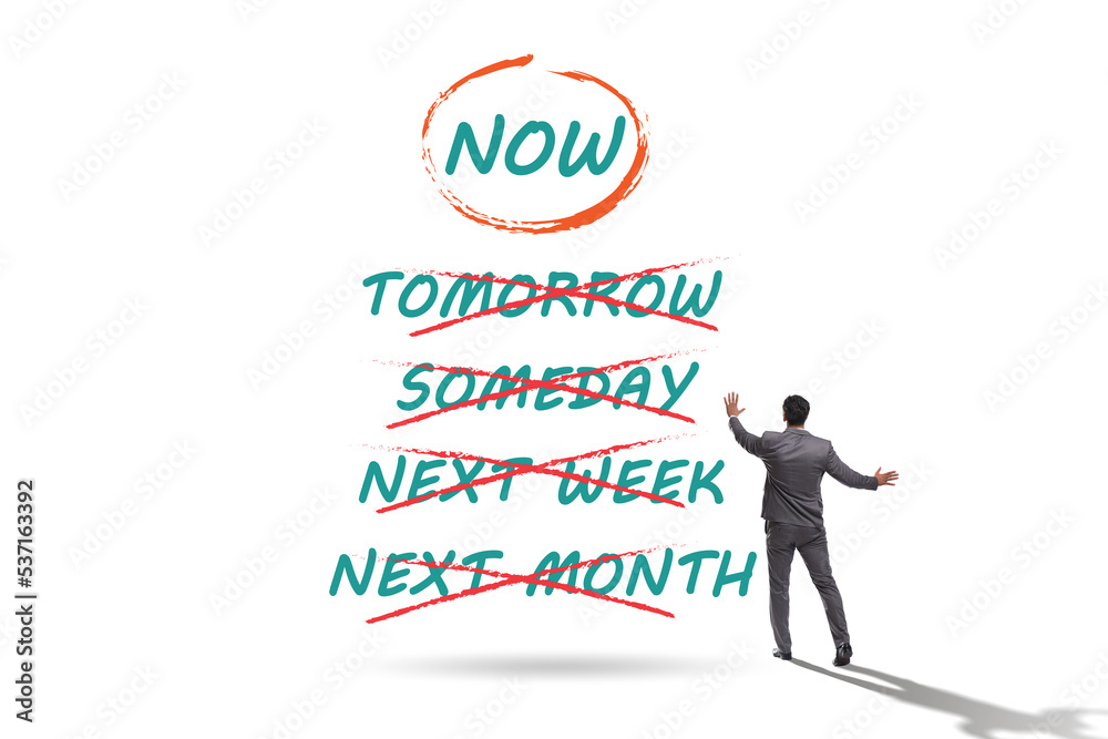 Concept of procrastination with now or later Concept of procrastination with now or later