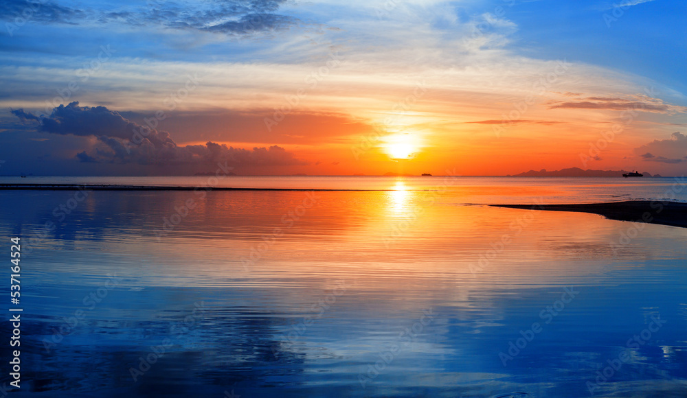 Sea Sunset View Colorful Ocean Sunrise Seascape Blue Water Waves 