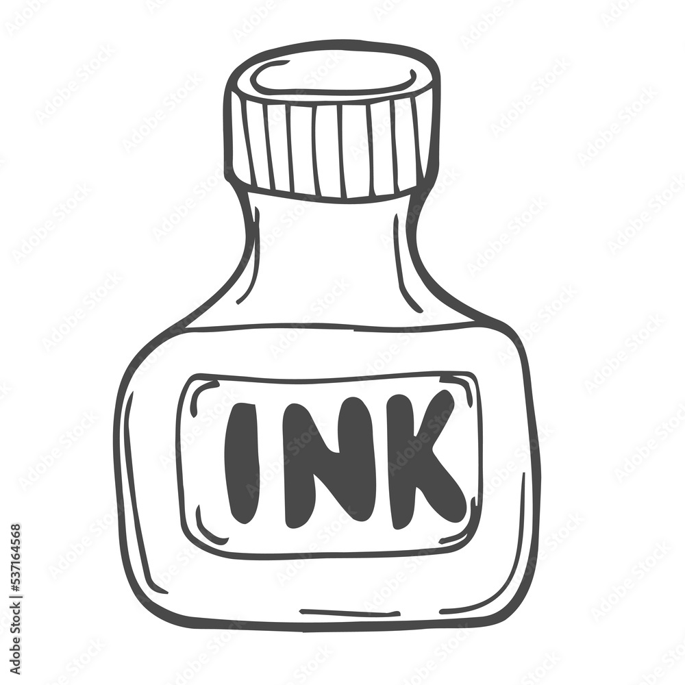 Cartoon ink bottle in doodle style Cartoon ink bottle in doodle style