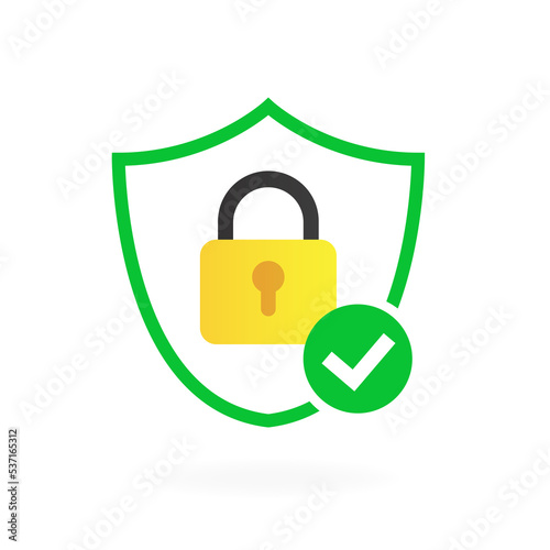 Data protection is activated in the form of a shield on a white background. Vector illustration