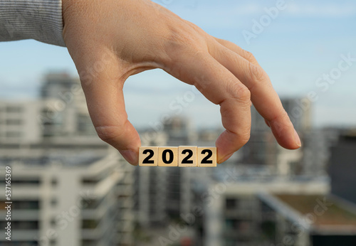 Tableau sur toile Blank Wooden Blocks 2022, Wood Cubes Calendar, New Year Wooden Cube Set