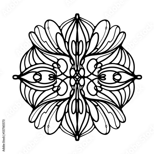 Round Ornate Mandala design for Coloring books Vector Illustration in Zentangle style. Outline doodle ornament isolated on white background. Decorative elements  pattern  zen doodle.