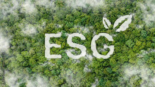 ESG concept of environmental, social and governance on Top view of nature for sustainable organizational development. ​account the environment, society and corporate governance