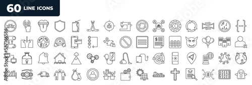 set of most common used 60 web icons in outline style. thin line icons such as xxx, astrology, bottom, data transfer, freezer, trigger, money back, equalizer vector.