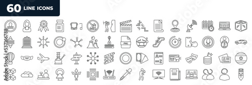 set of most common used 60 web icons in outline style. thin line icons such as watermark, map pointer, air pollution, corel, content marketing, array, dropper, call center agent vector.