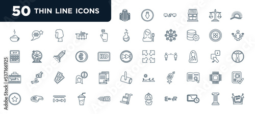 set of most common used 50 web icons in outline style. thin line icons such as office building, hold, cryptocurrency, bills, sexual, beverage, column vector