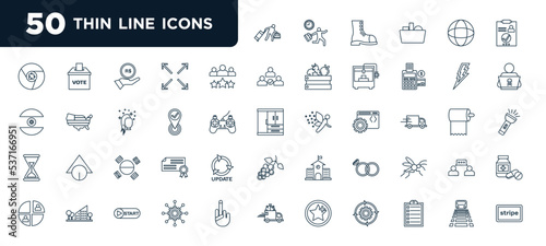 set of most common used 50 web icons in outline style. thin line icons such as passenger, customer experience, checkin, south korea, married, multi, rail vector