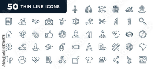 set of most common used 50 web icons in outline style. thin line icons such as deploy, joker, great, here, integrity, terms, bunny vector
