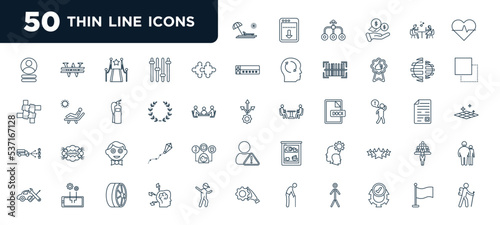 set of most common used 50 web icons in outline style. thin line icons such as holidays, matching, laurel, nerd, psychologist, stroke, red flag vector