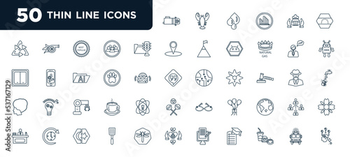 set of most common used 50 web icons in outline style. thin line icons such as starter, project status, wildlife, autonomous, ballons, spatula, fire truck vector
