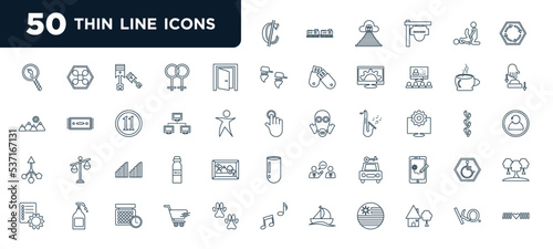set of most common used 50 web icons in outline style. thin line icons such as costa rica, door open, client server, , car rental, shop cart, ko vector