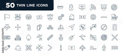 set of most common used 50 web icons in outline style. thin line icons such as hot dog, choices, phones, spade, croatia, ict, bubble tea vector